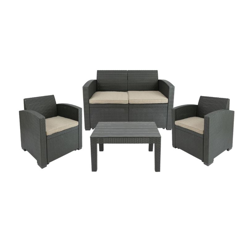 Loungeset Rattan - 4 Personnes - Design Wicker Salon de jardin Rattan Loungeset 4 pièces - Image 1